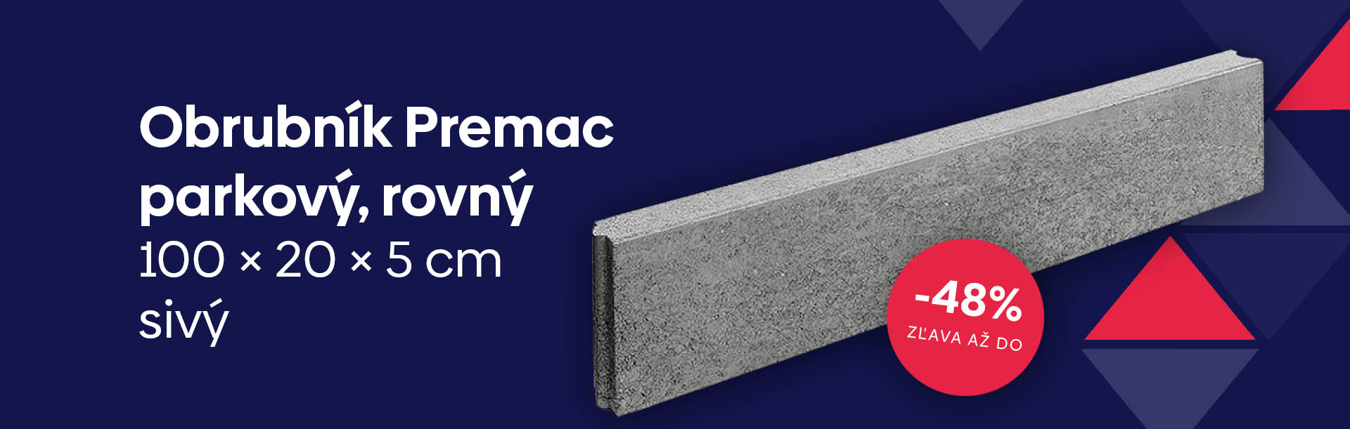 Obrubník Premac parkový rovný 100 × 20 × 5 cm, sivý